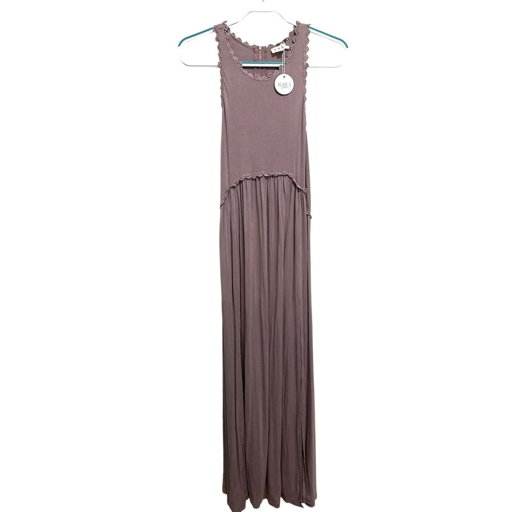 POL Taupe Crochet Trim Sleeveless Maxi Dress Womens Medium Boho Festival Indie - Picture 2 of 7